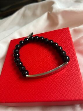 Plunder Black Beaded Bracelet with Silver Accent Bar